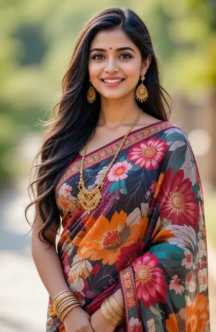 New Style Mein Ladki Ki Photo With Saree