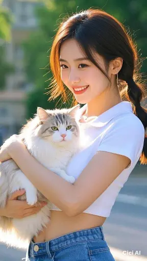 Ladki Ki Photo With Cat HD wallpaper