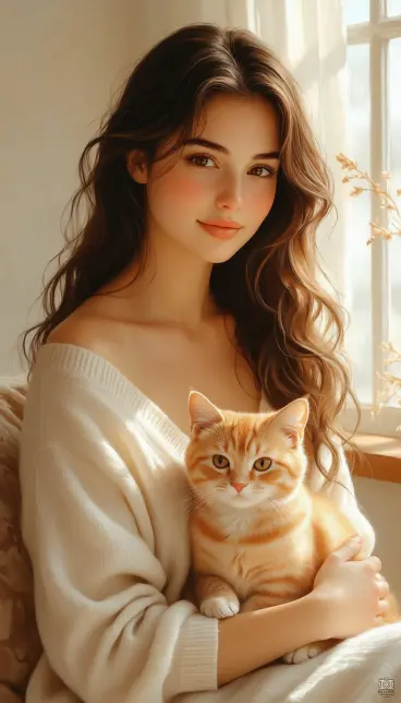 Ladki Ki Photo With Cat HD Image