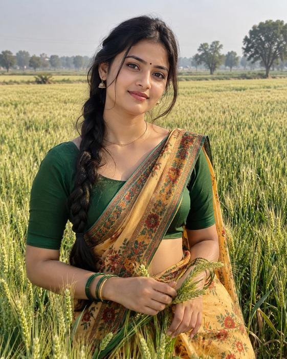 Beautiful gaon ki ladki standing in wheat field