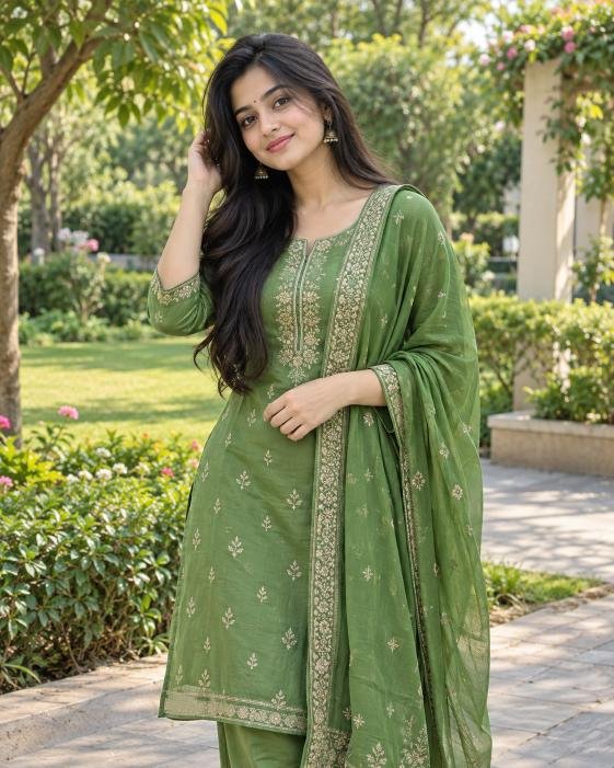suit.webp	Beautiful young woman wearing green salwar suit outdoors