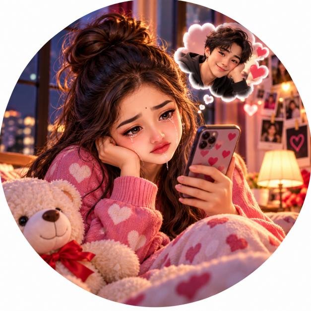 boyfriend ke bare mein sochti hui rounded cartoon ladki ki photo