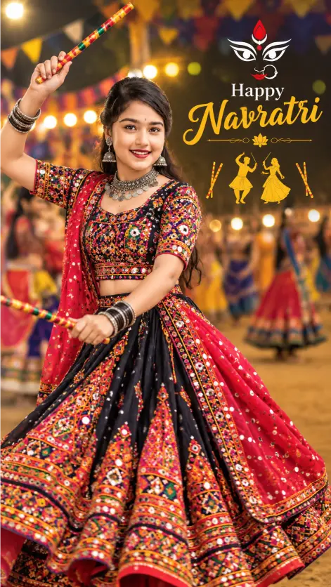 chaniya choli me ladki ki photo navratri status