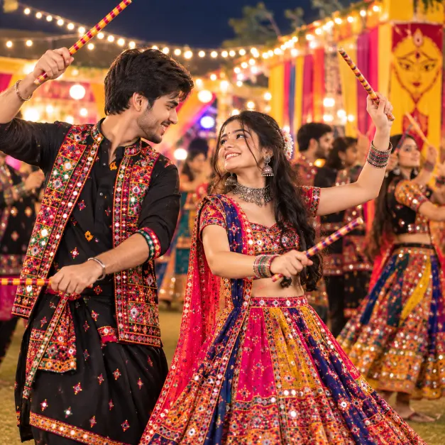 dandiya night couple and girl photo status