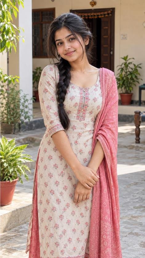 Gharelu ladki standing in home courtyard vertical wallpaper
