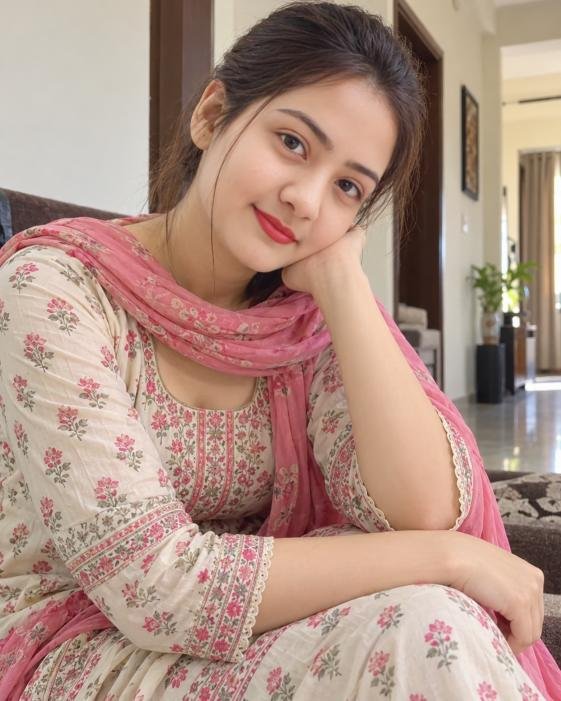 Indian girl smiling softly in a simple indoor setting