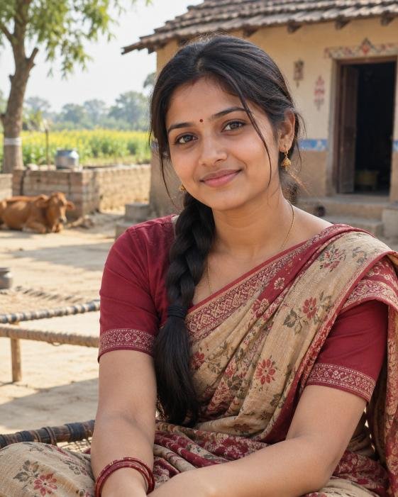 Indian village girl portrait in traditional clothing