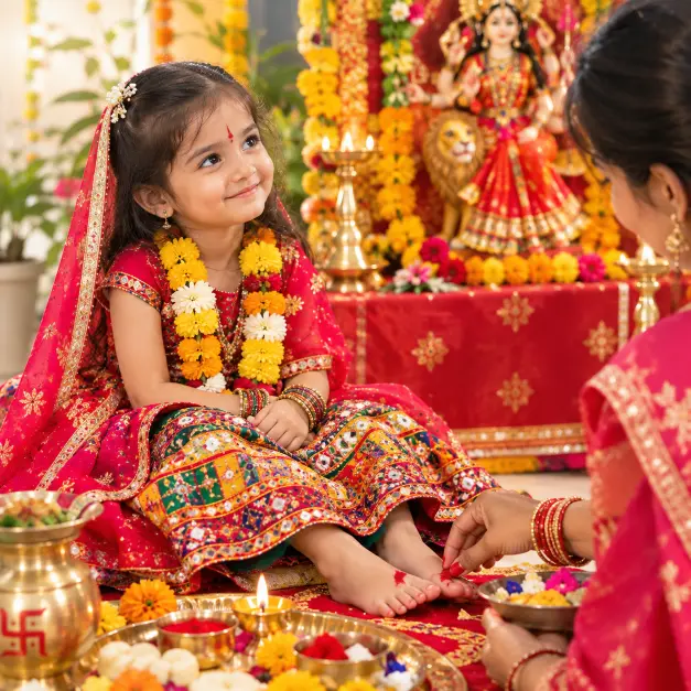 kanya pujan small girl photo navratri special