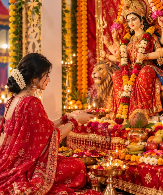 maa durga ki puja karti hui ladki ki photo