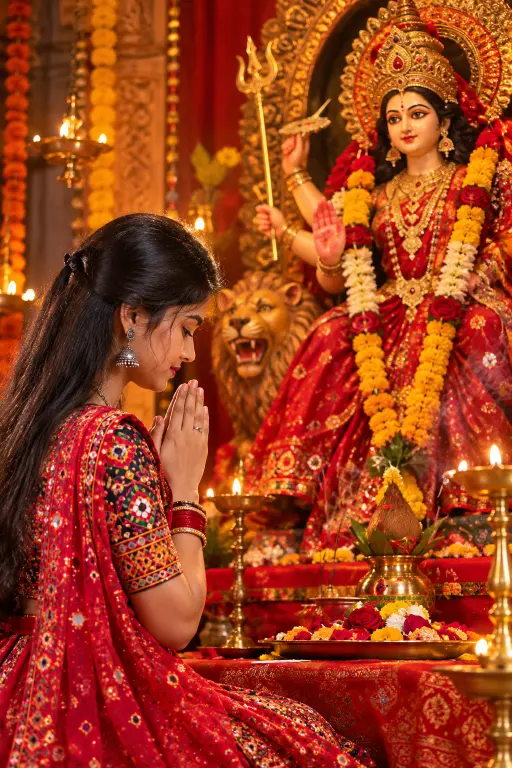 maa durga worship girl photo hd background