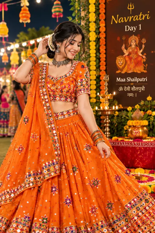 navratri day 1 orange dress girl photo