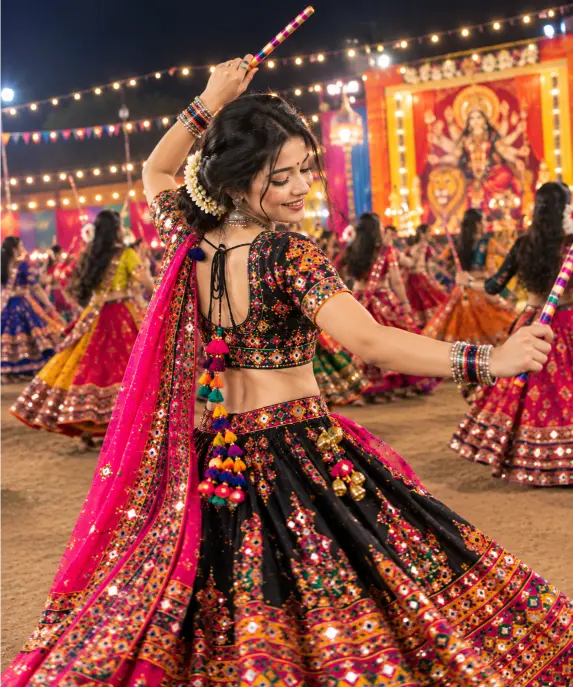 navratri me garba khelte hue ladki ki photo