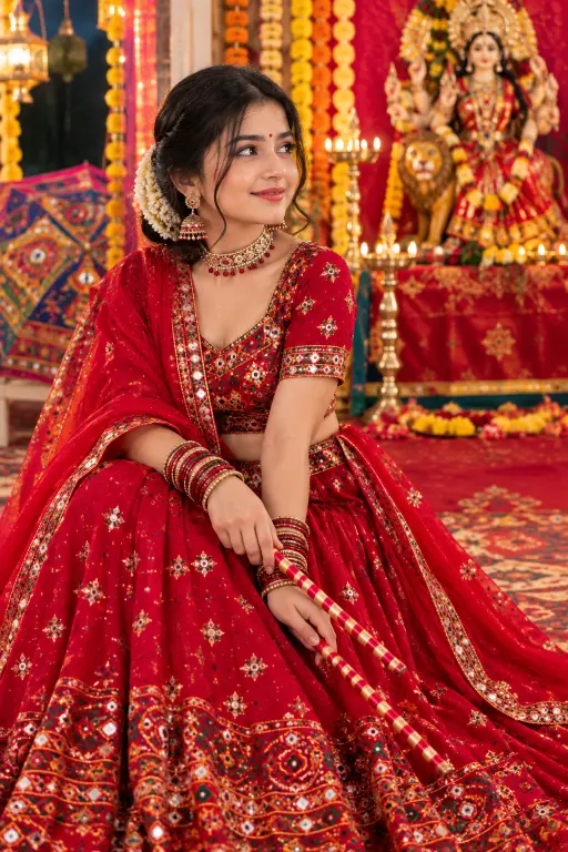 navratri red dress traditional girl photo