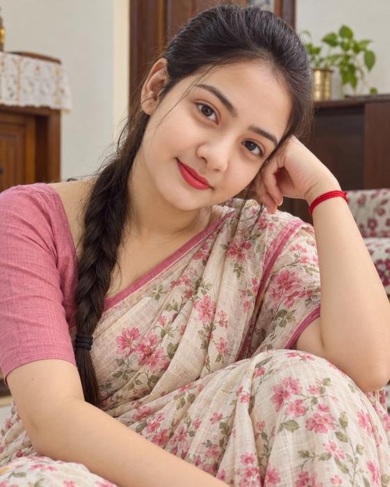 Simple gharelu ladki in saree with natural hairstyle