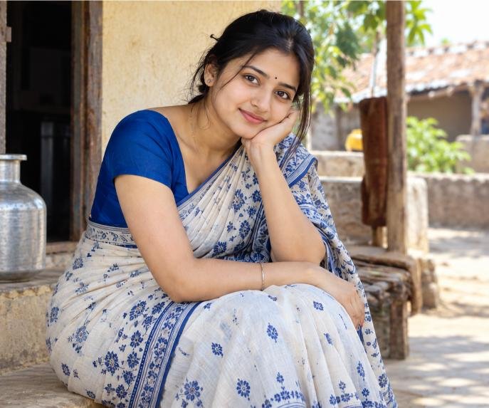 Beautiful girl in plain saree with minimal jewelry