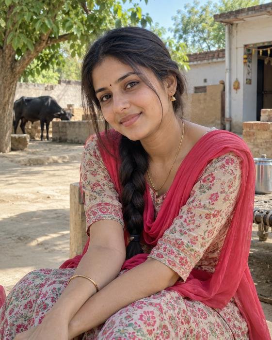Simple Indian village girl portrait in daylight