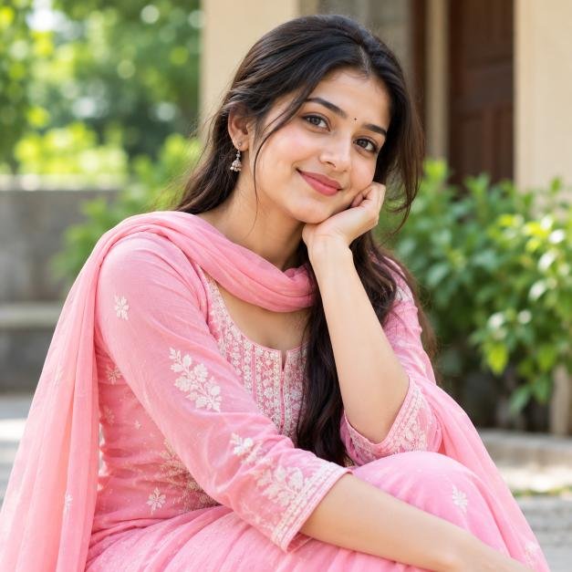 Young woman in simple pink salwar suit