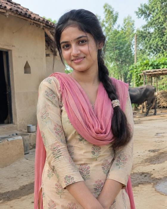 Simple village girl wearing a casual salwar suit