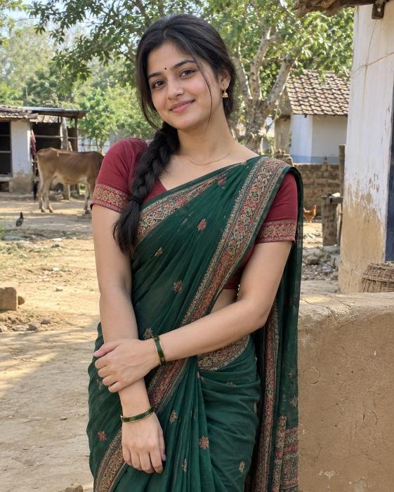 Traditional desi village girl wearing ethnic Indian clothes