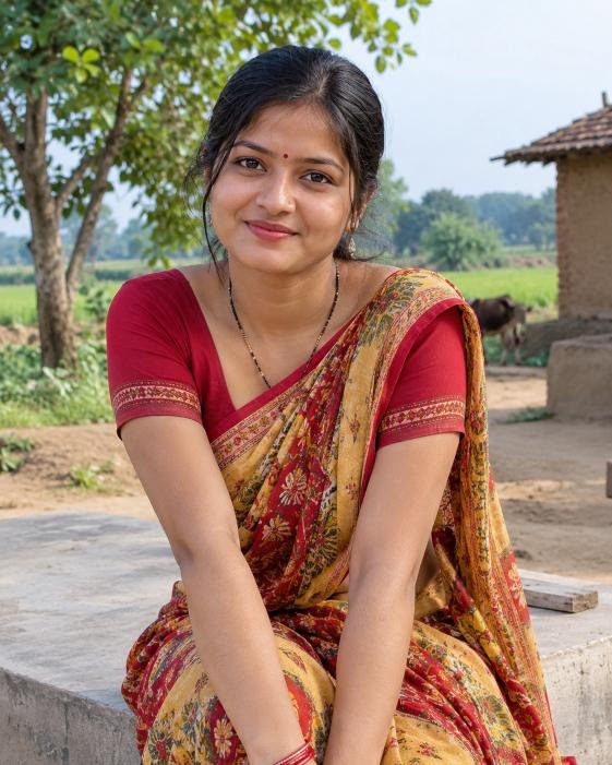 Traditional gaon ki ladki wearing saree outdoors