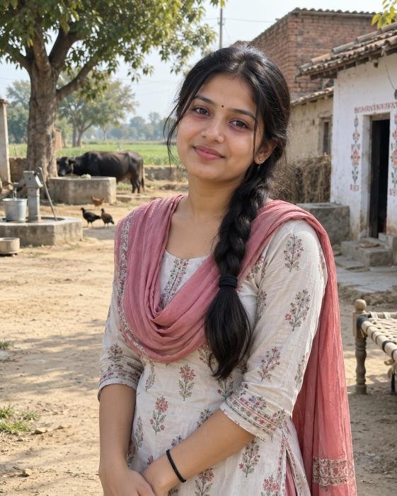 Village girl in everyday traditional Indian clothes