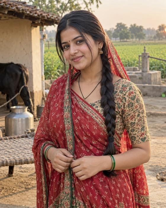 Young Indian woman in traditional village style