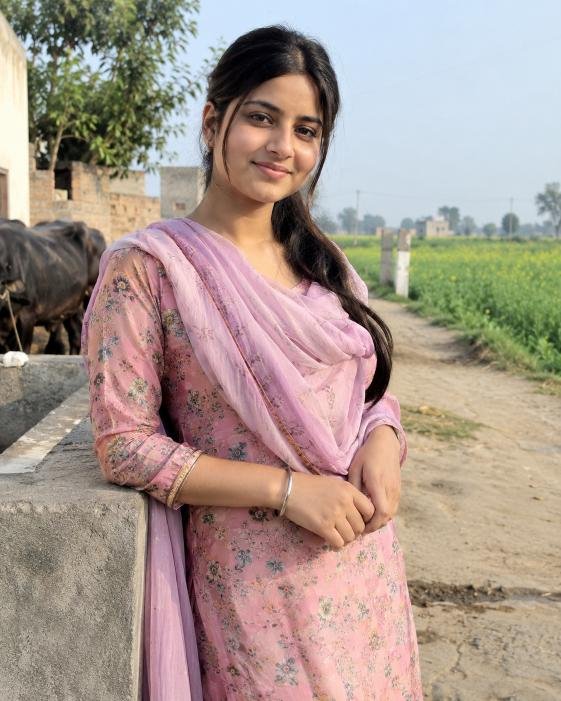 Young rural girl wearing simple Punjabi suit