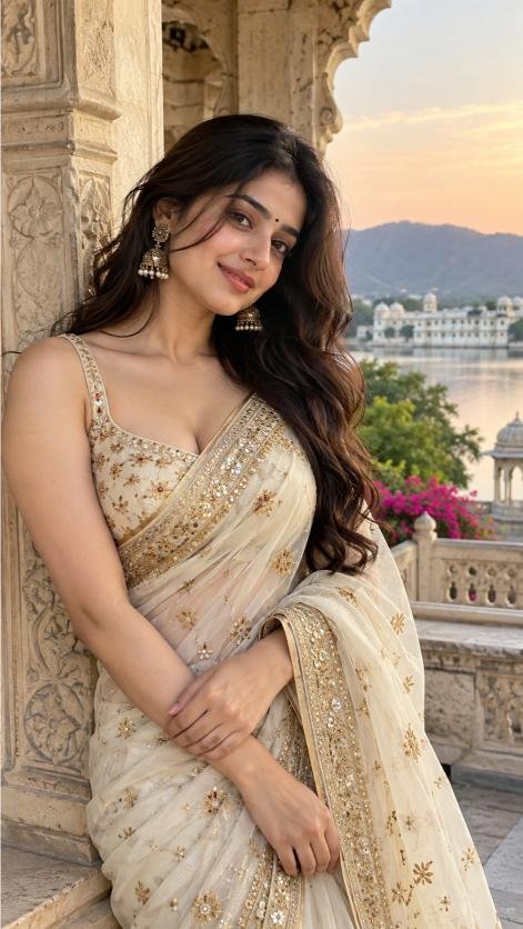 Young woman in cotton traditional saree with natural hairstyle